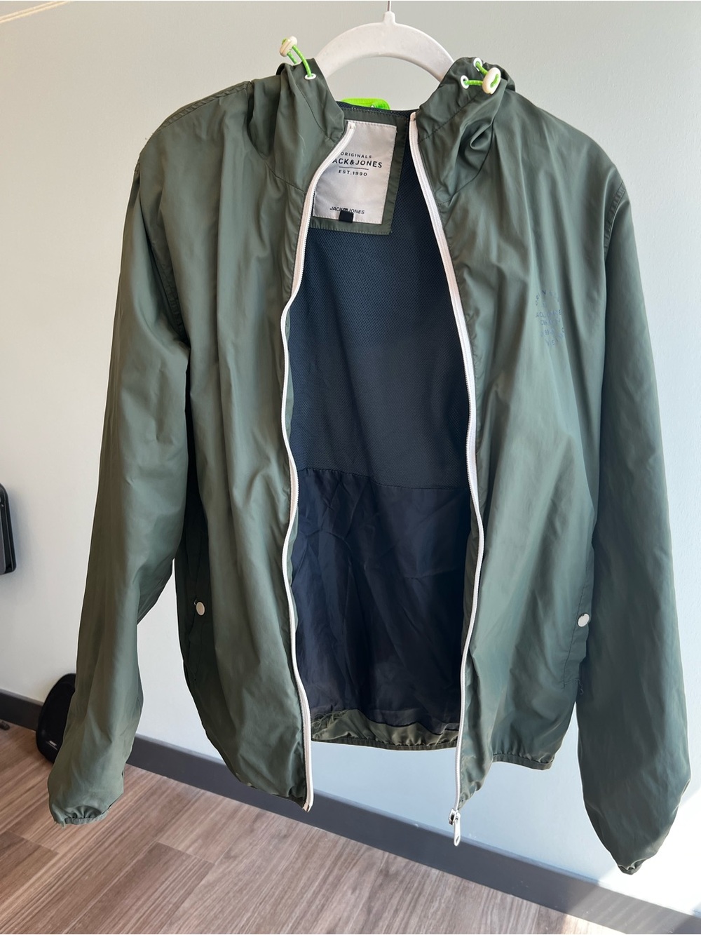 Jack & Jones Olive Green Lightweight Hooded Jacket with Contrasting Trim